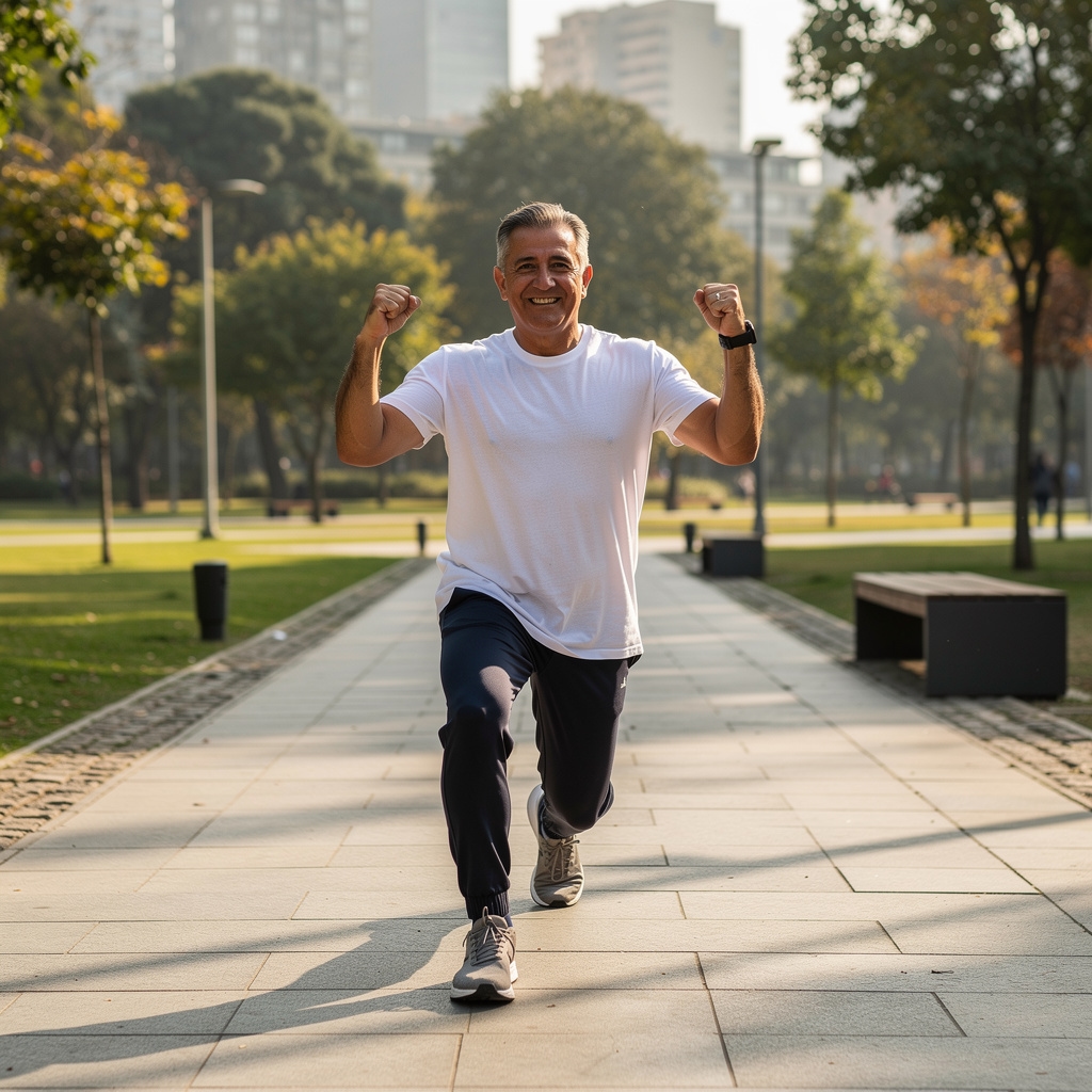 Persona realizando ejercicio de bajo impacto en parque de Santiago